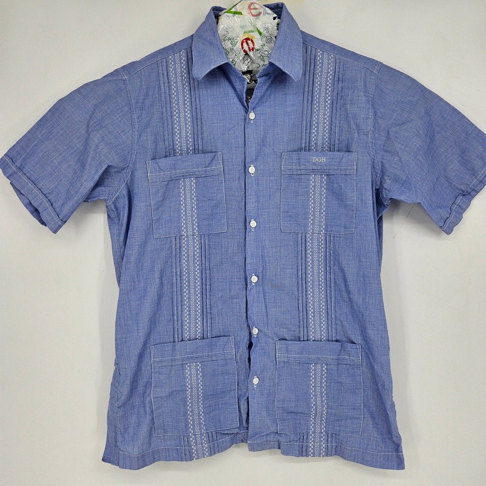 Dos Carolinas Guayabera Mens XL Blue Elegant Pleats Short Sleeve Button Up